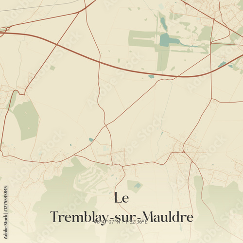 Vintage map of Le Tremblay-sur-Mauldre, France.