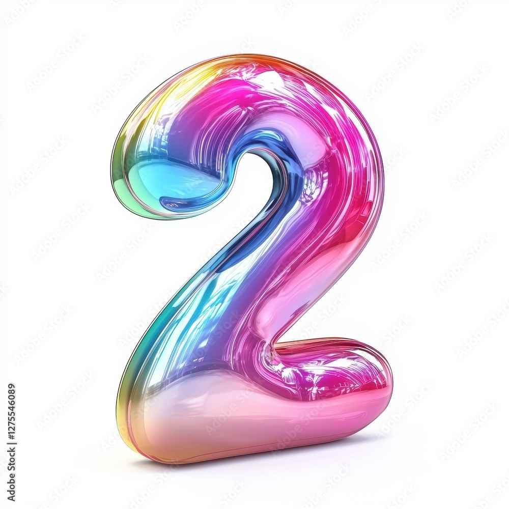 Number 2 made of glossy colorful plastic with smooth reflections isolated on a clean white background Number 2 made of glossy colorful plastic with smooth reflections isolated on a clean white background