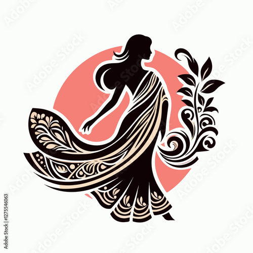 Fashion saree logo design with women figure template or clothing logo design illustration, Generative Ai.
