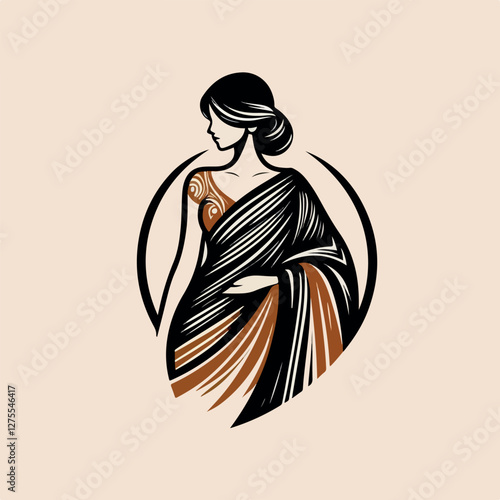 Fashion saree logo design with women figure template or clothing logo design illustration, Generative Ai.
