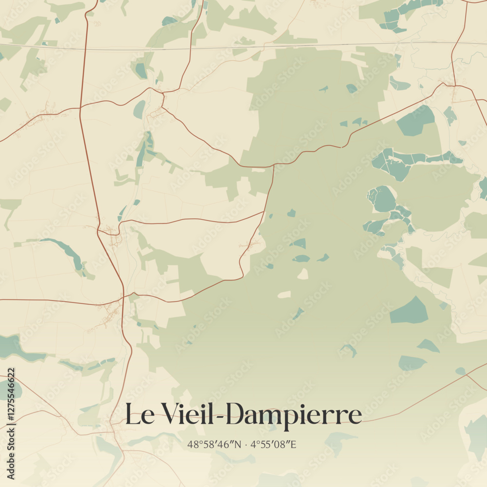 Obraz premium Vintage map of Le Vieil-Dampierre, France.
