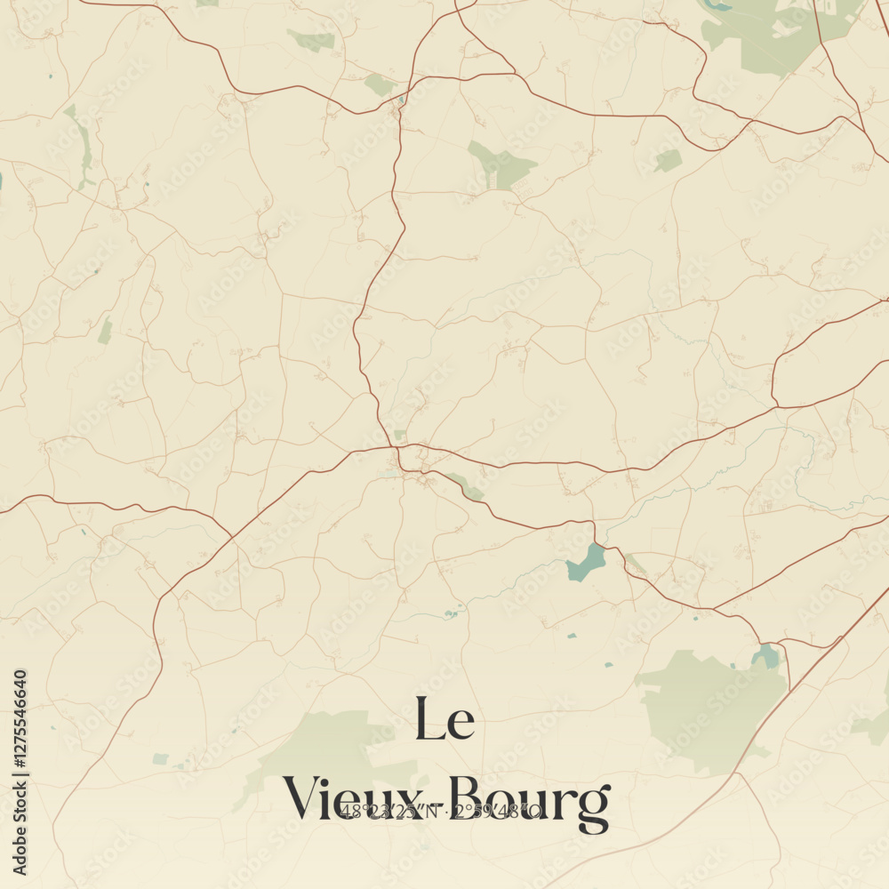 Fototapeta premium Vintage map of Le Vieux-Bourg, France.