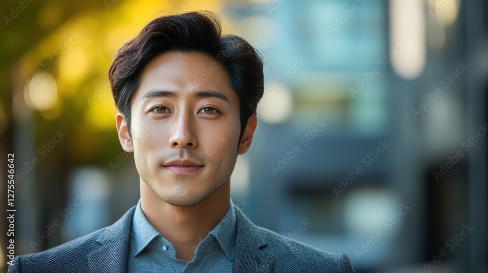 Obraz premium Confident Young Asian Businessman in Urban Setting