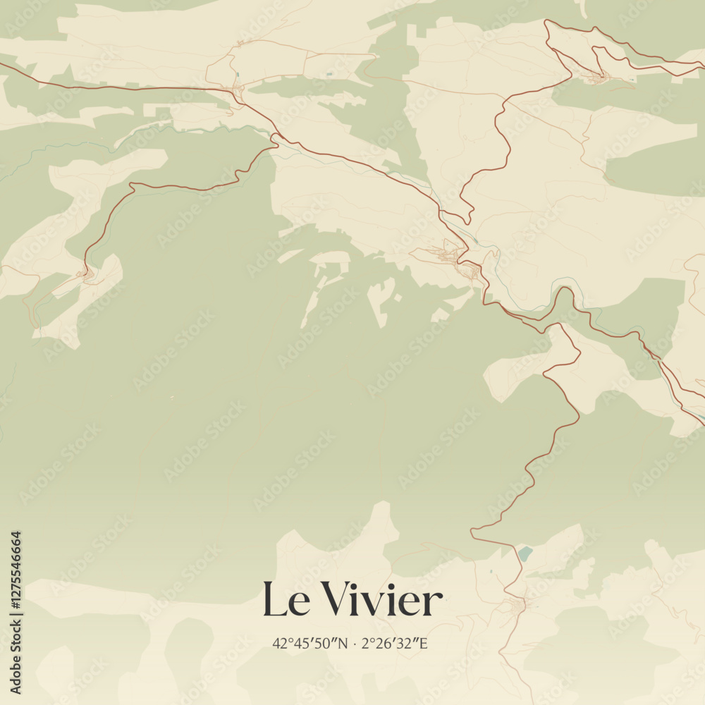 Fototapeta premium Vintage map of Le Vivier, France.