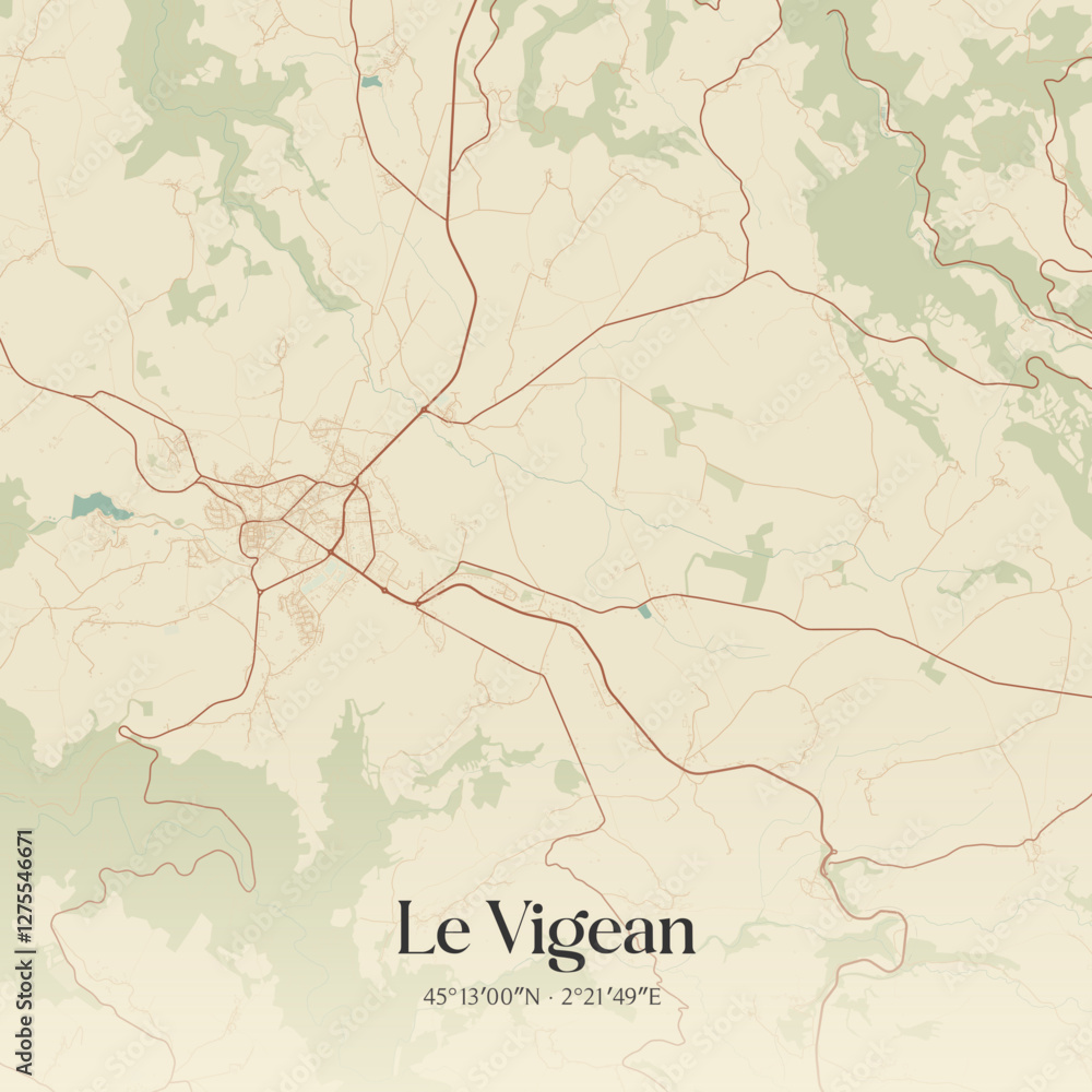 Fototapeta premium Vintage map of Le Vigean, France.