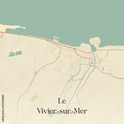 Vintage map of Le Vivier-sur-Mer, France.