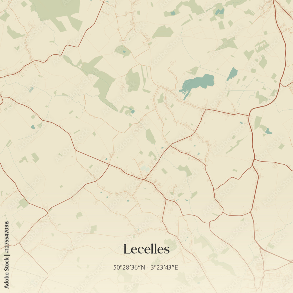 Obraz premium Vintage map of Lecelles, France.