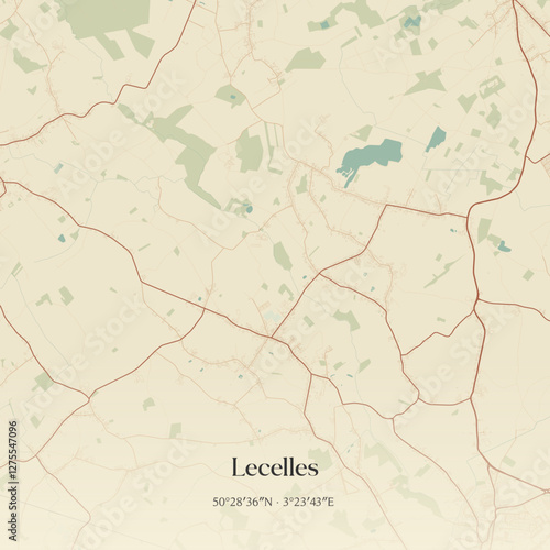 Vintage map of Lecelles, France.