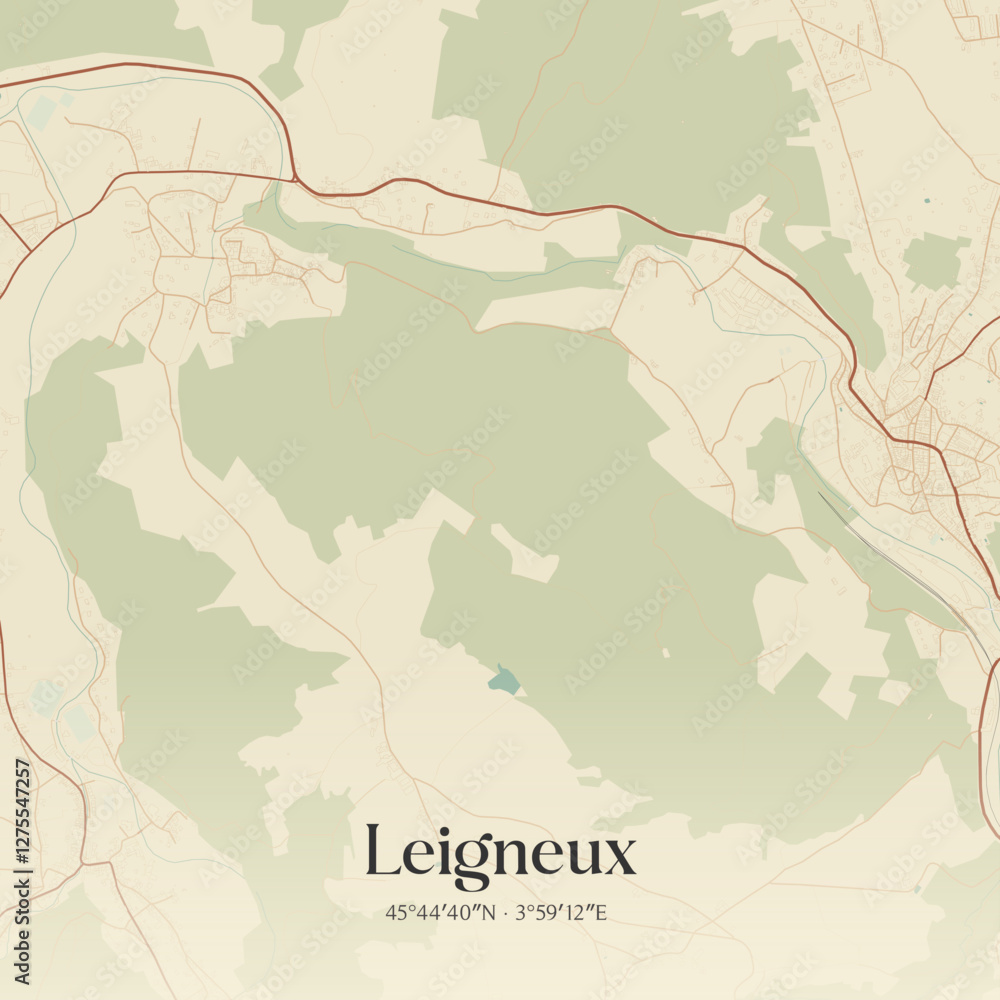 Obraz premium Vintage map of Leigneux, France.