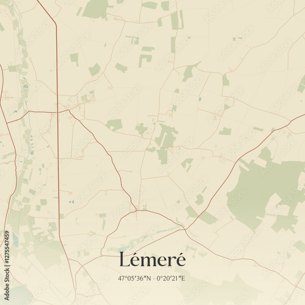 Fototapeta premium Vintage map of Lémeré, France.