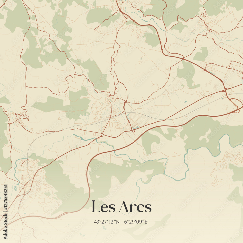 Obraz premium Vintage map of Les Arcs, France.