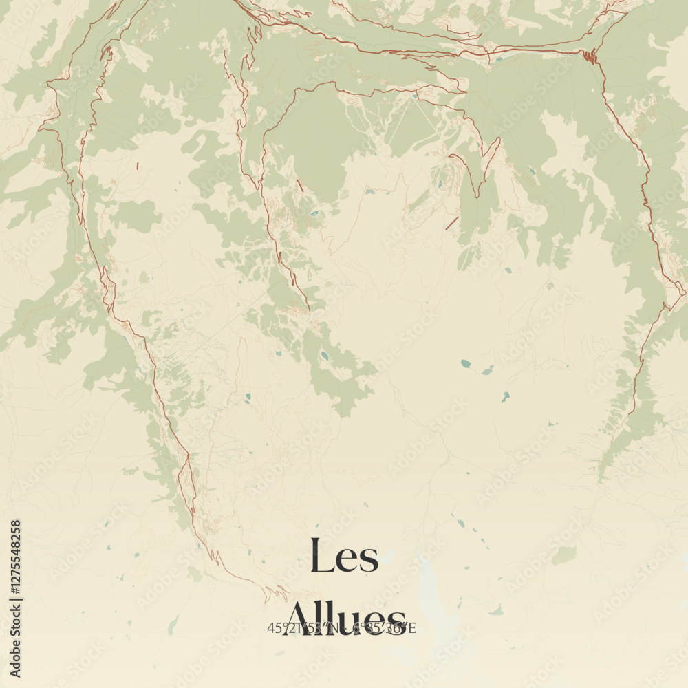 Fototapeta premium Vintage map of Les Allues, France.