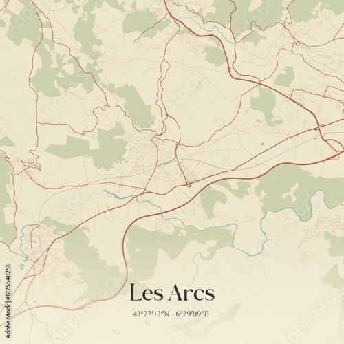 Vintage map of Les Arcs, France.