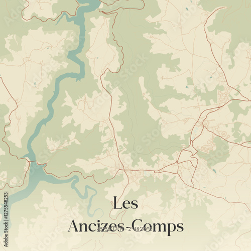 Vintage map of Les Ancizes-Comps, France.
