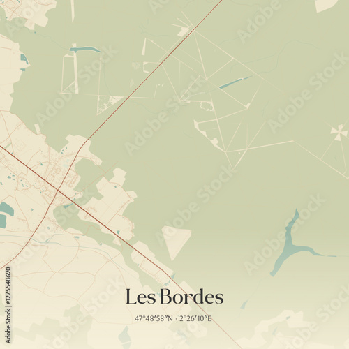 Vintage map of Les Bordes, France.