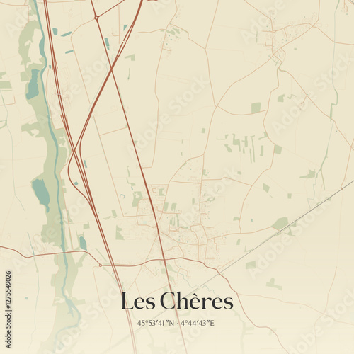 Vintage map of Les Chères, France.