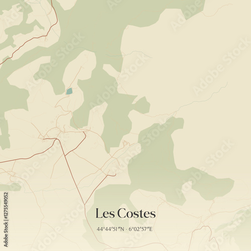 Vintage map of Les Costes, France.