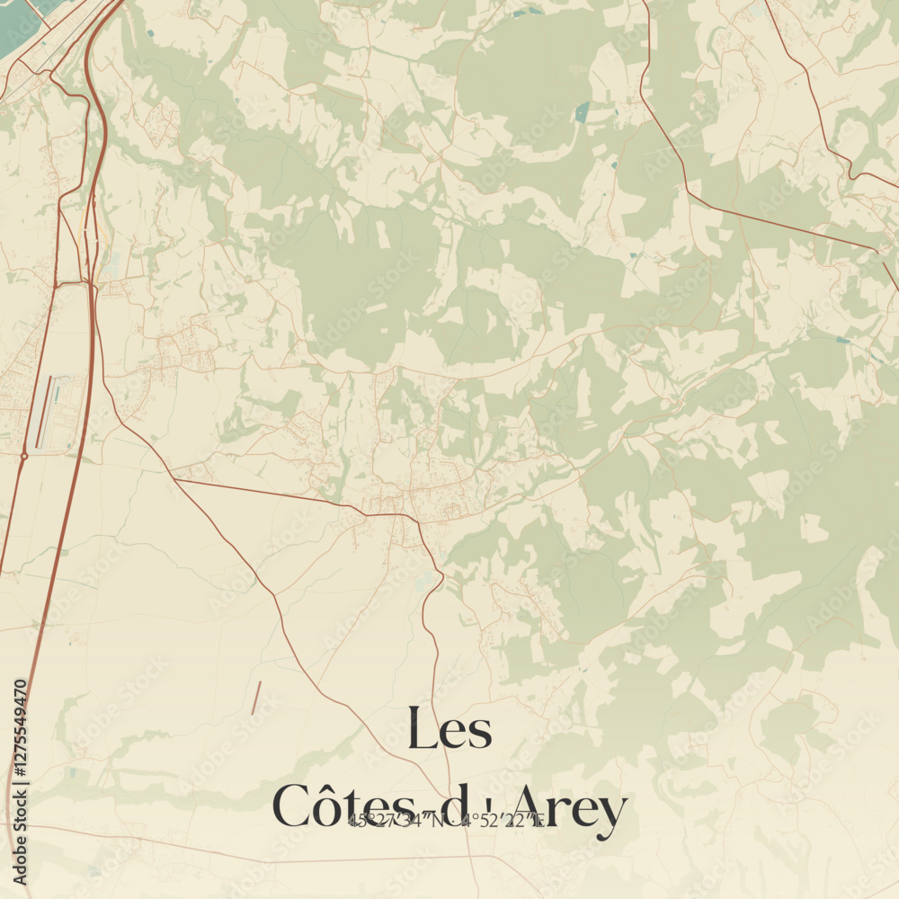 Fototapeta premium Vintage map of Les Côtes-d'Arey, France.