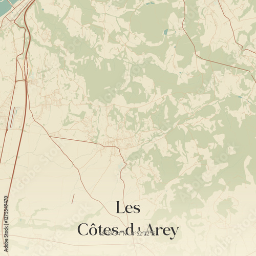 Vintage map of Les Côtes-d'Arey, France.