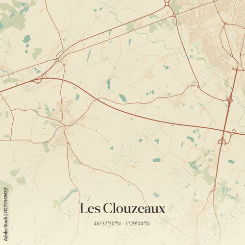 Vintage map of Les Clouzeaux, France.