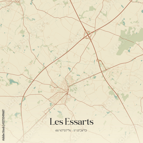 Vintage map of Les Essarts, France.