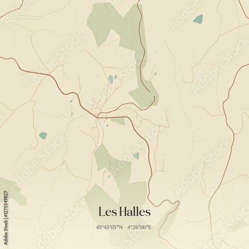 Vintage map of Les Halles, France.