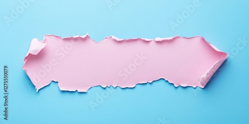 Wallpaper Mural Torn pink paper fragment on a solid blue backdrop creates ample copy space with a top view perspective highlighting the unique shapes and colors. Torontodigital.ca