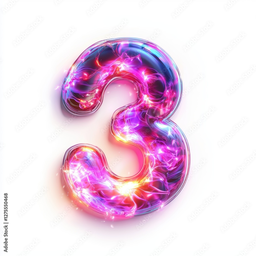 Number 3 made of glowing cosmic plasma with swirling neon energy isolated on a clean white background Number 3 made of glowing cosmic plasma with swirling neon energy isolated on a clean white background