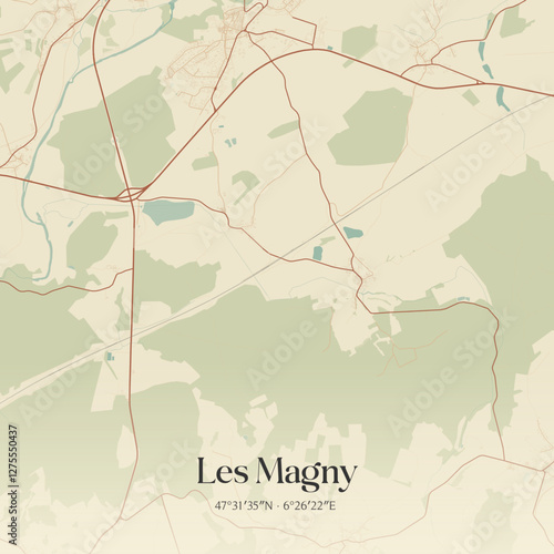 Vintage map of Les Magny, France.