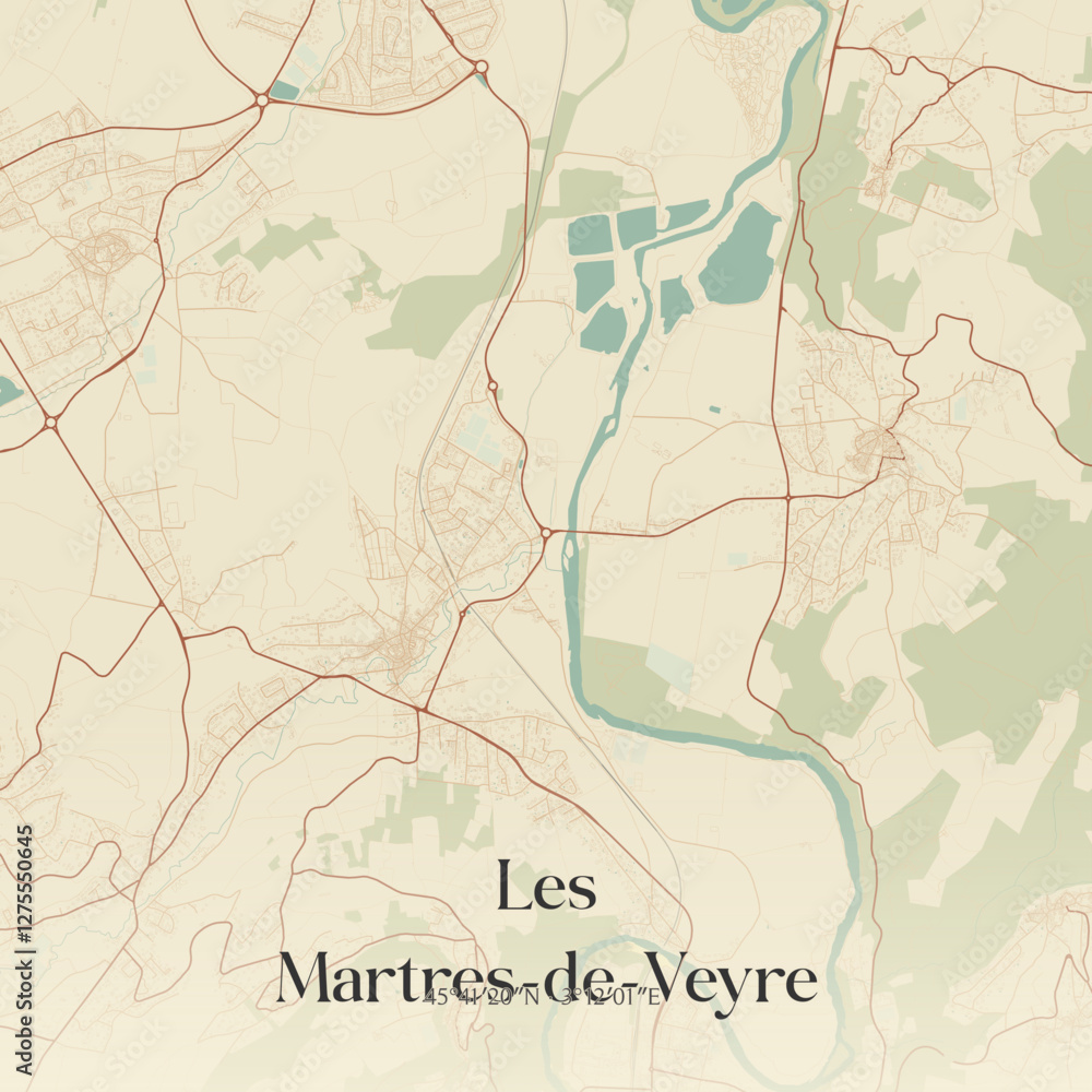 Fototapeta premium Vintage map of Les Martres-de-Veyre, France.