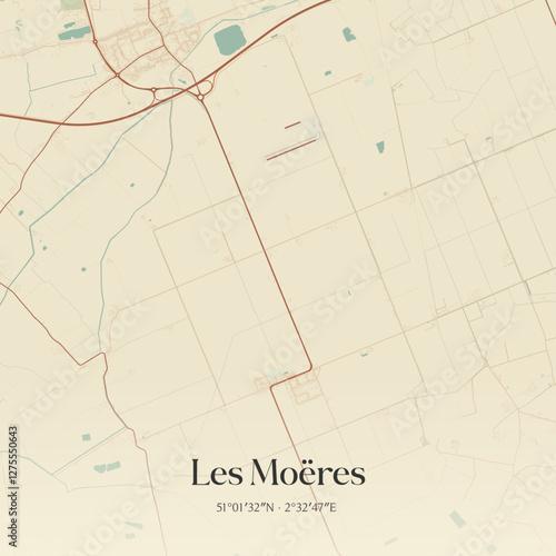 Vintage map of Les Moëres, France.