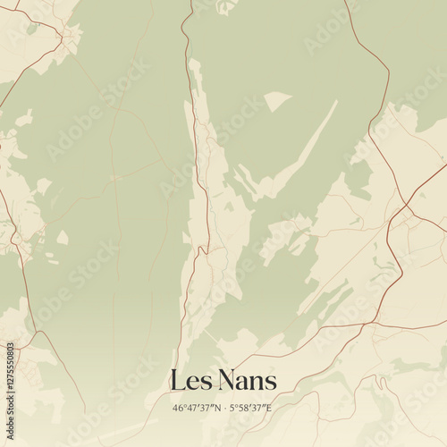 Vintage map of Les Nans, France.