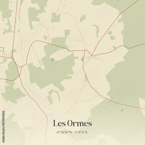 Vintage map of Les Ormes, France.