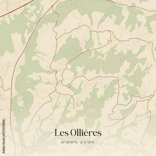 Vintage map of Les Ollières, France.