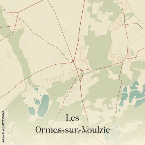 Vintage map of Les Ormes-sur-Voulzie, France.