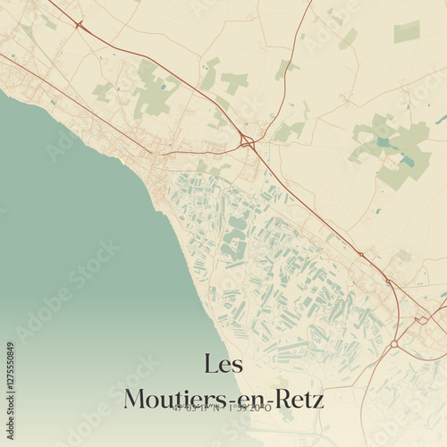 Vintage map of Les Moutiers-en-Retz, France.