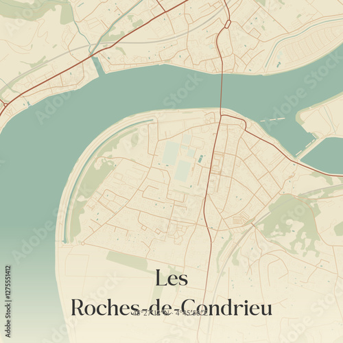Vintage map of Les Roches-de-Condrieu, France.