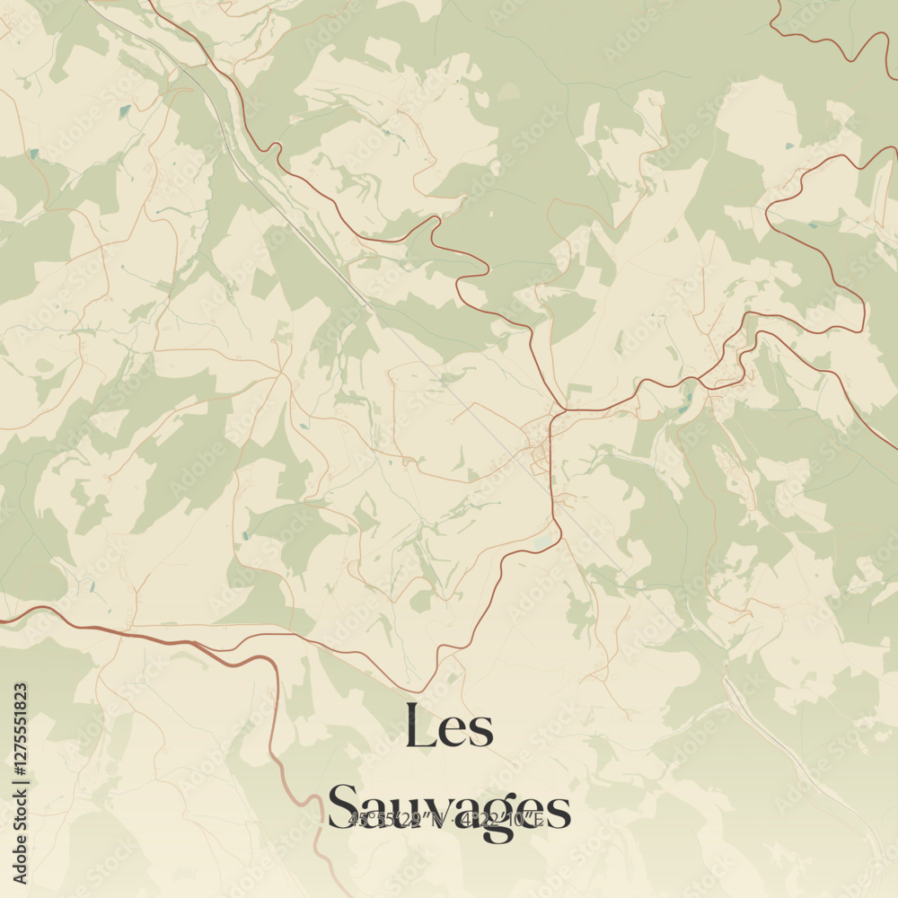 Fototapeta premium Vintage map of Les Sauvages, France.
