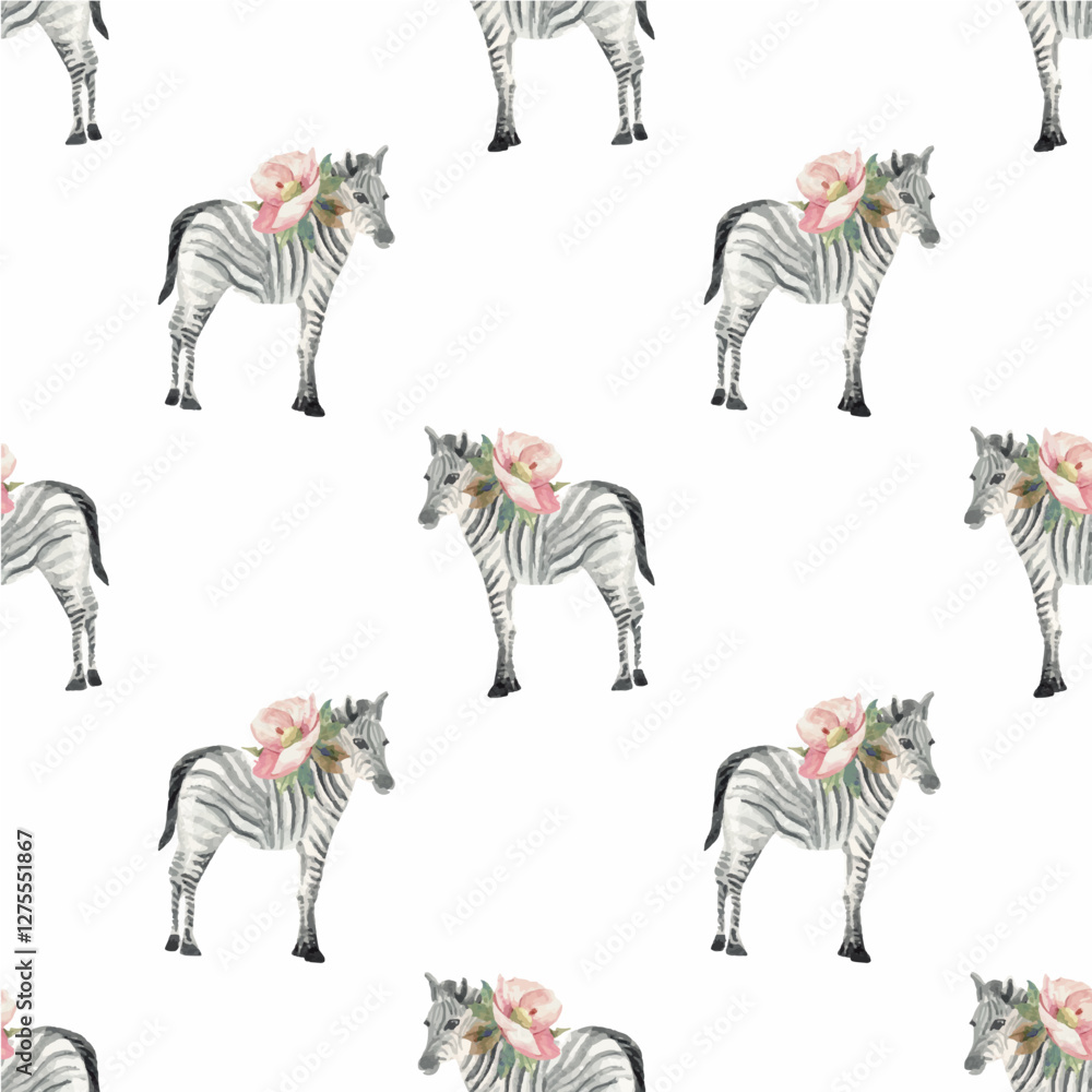 Obraz premium watercolor zebra animal baby illustration seamless pattern isolated on white