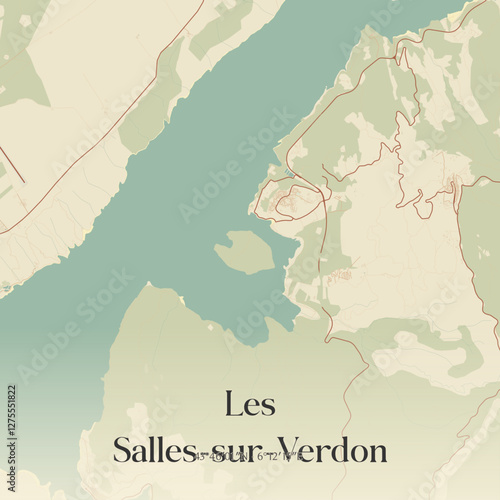 Vintage map of Les Salles-sur-Verdon, France.