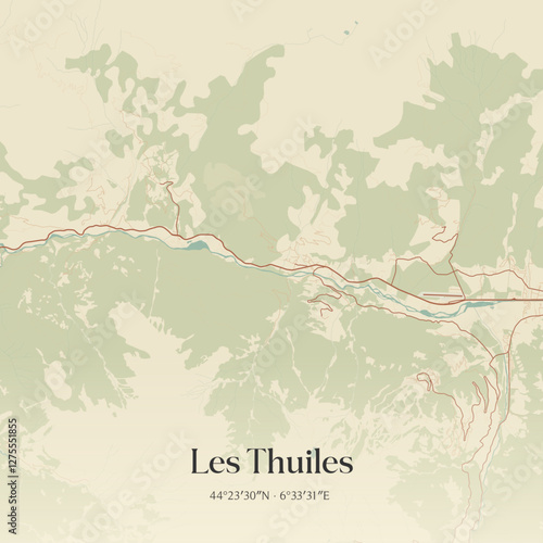 Vintage map of Les Thuiles, France.