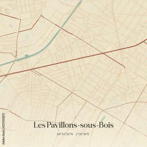 Vintage map of Les Pavillons-sous-Bois, France.