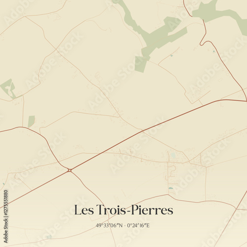 Vintage map of Les Trois-Pierres, France.