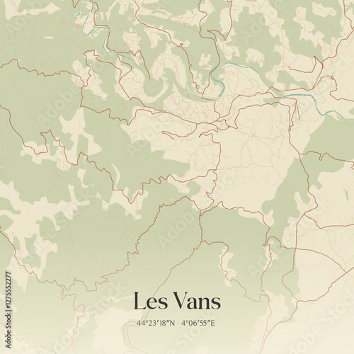 Vintage map of Les Vans, France.