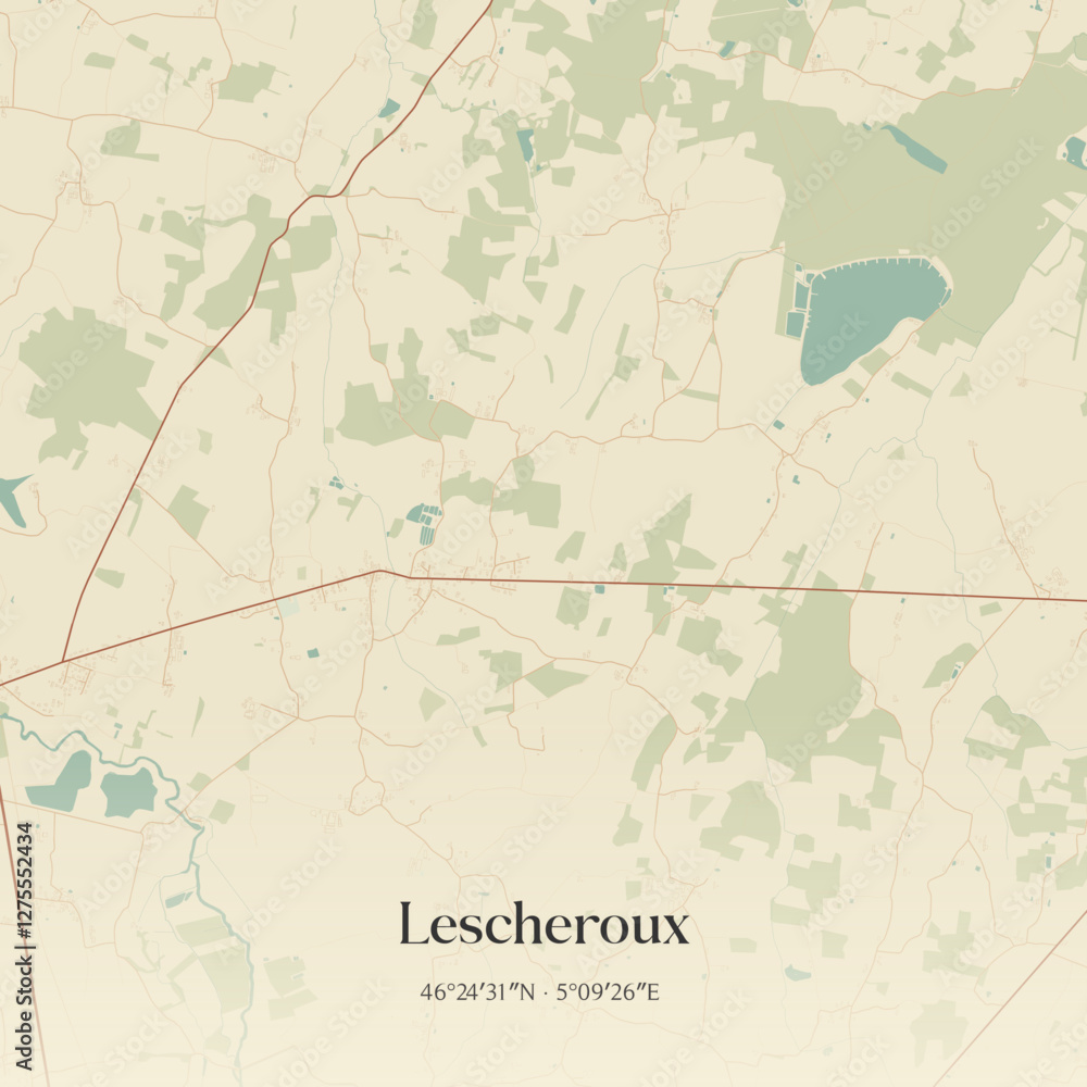 Fototapeta premium Vintage map of Lescheroux, France.