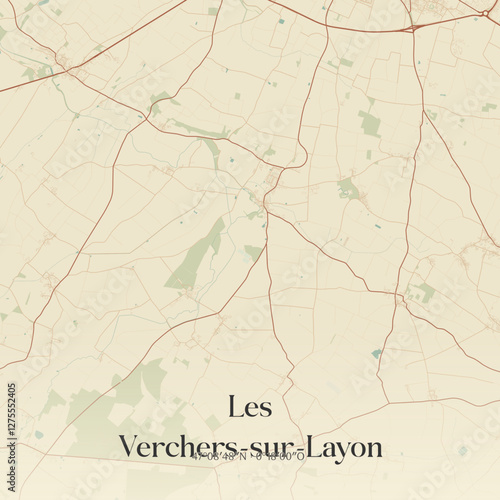 Vintage map of Les Verchers-sur-Layon, France.