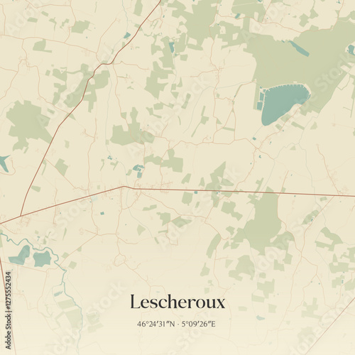 Vintage map of Lescheroux, France.
