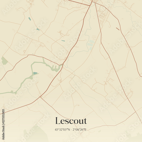 Vintage map of Lescout, France.