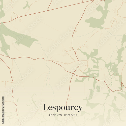 Vintage map of Lespourcy, France.