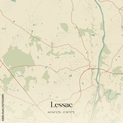 Vintage map of Lessac, France.